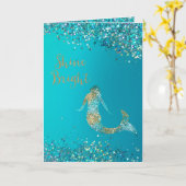 Aqua Gold Glitter Sparkle Mermaid Kaart (Gele Bloem)