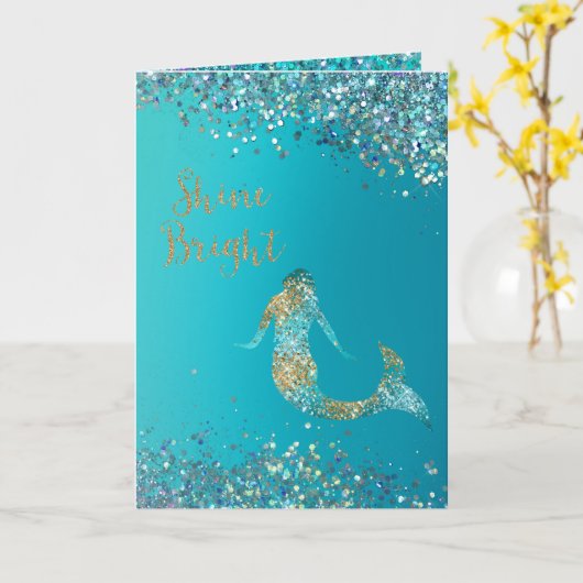 Aqua Gold Glitter Sparkle Mermaid Kaart (Gele Bloem)