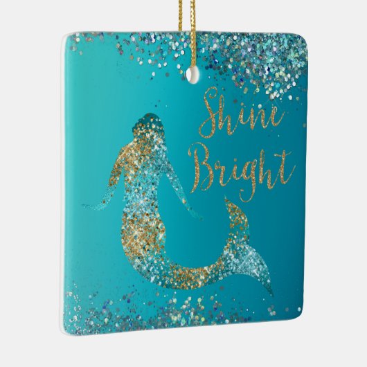 Aqua Gold Glitter Sparkle Mermaid Keramisch Ornament (Rechts)