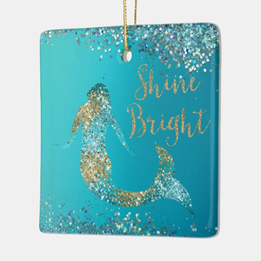 Aqua Gold Glitter Sparkle Mermaid Keramisch Ornament (Links)