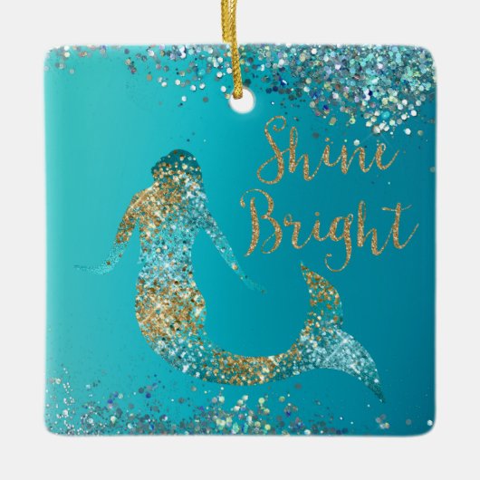 Aqua Gold Glitter Sparkle Mermaid Keramisch Ornament (Voorkant)