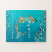 Aqua Gold Glitter Sparkle Mermaid Legpuzzel (Horizontaal)