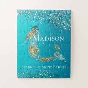 Aqua Gold Glitter Sparkle Mermaid Legpuzzel