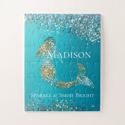 Aqua Gold Glitter Sparkle Mermaid Legpuzzel (Verticaal)