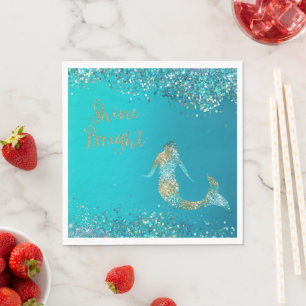 Aqua Gold Glitter Sparkle Mermaid Servet