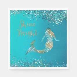Aqua Gold Glitter Sparkle Mermaid Servet