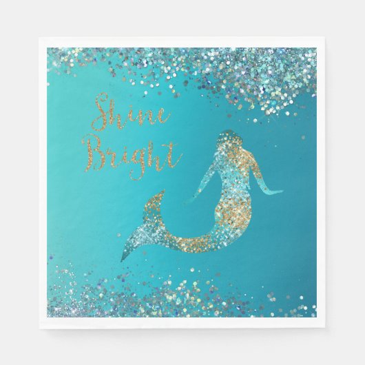 Aqua Gold Glitter Sparkle Mermaid Servet (Voorkant)