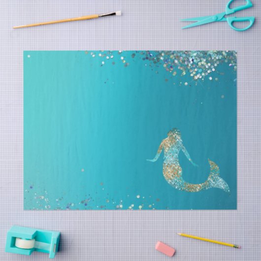 Aqua Gold Glitter Sparkle Mermaid    Tissuepapier (Craft)