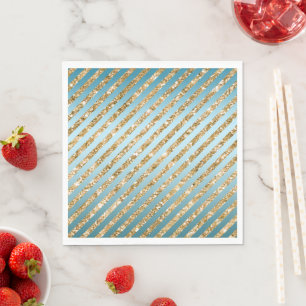 Aqua Gold Glitter Stripes Servet