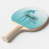 Aqua Gold Glitter Unicorn Tafeltennisbatje (Voorkant Gekanteld)