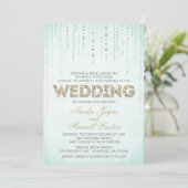 Aqua & Gold Glitter Watch Wedding Invitation Kaart (Staand voorkant)