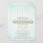 Aqua & Gold Glitter Watch Wedding Invitation Kaart (Voorkant / Achterkant)