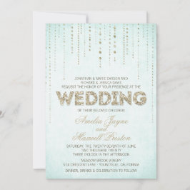 Aqua & Gold Glitter Watch Wedding Invitation Kaart