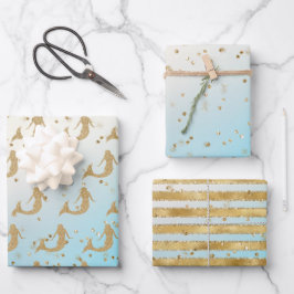 Aqua Gold Glitter Zeemeermin Glitz Sparkle Inpakpapier Vel
