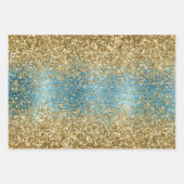 Aqua Gold Glitz Glitter Tropical Palm Tree Dream Inpakpapier Vel (Voorkant 2)