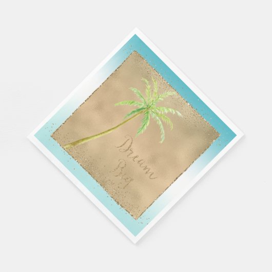 Aqua Gold Glitz Glitter Tropical Palm Tree Dream Servet (Hoek)