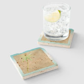 Aqua Gold Glitz Glitter Tropical Palm Tree Dream Stenen Onderzetter (Zijkant)