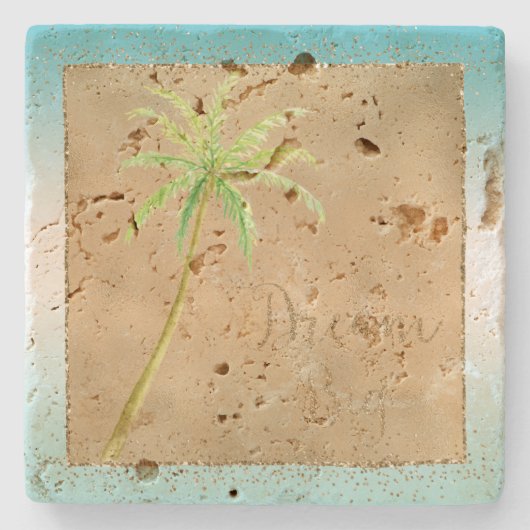 Aqua Gold Glitz Glitter Tropical Palm Tree Dream Stenen Onderzetter (Voorkant)