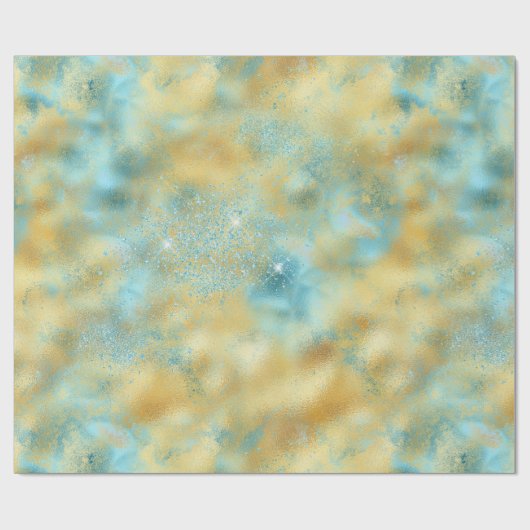 Aqua Gold Glitz Sparkle Cadeaupapier (Vlak)