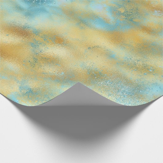 Aqua Gold Glitz Sparkle Cadeaupapier (Hoek)