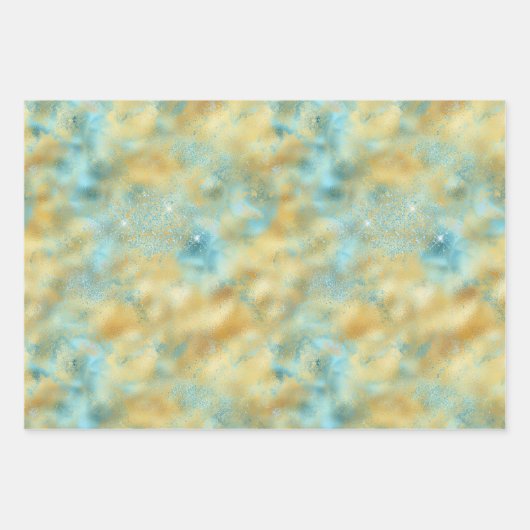 Aqua Gold Glitz Sparkle Inpakpapier Vel (Voorkant)