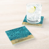 Aqua Gold Glitzy Glitter Glazen Onderzetter (Schuin)