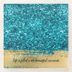 Aqua Gold Glitzy Glitter Glazen Onderzetter