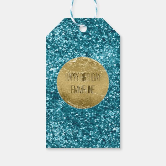 Aqua Gold Glitzy Glitter (Zeemeermin geïnspireerd) Cadeaulabel (Voorkant)