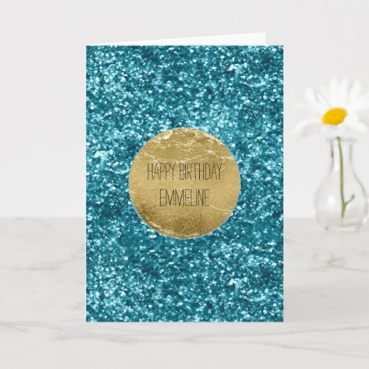 Aqua Gold Glitzy Glitter (Zeemeermin geïnspireerd) Kaart (Kleine Plant)