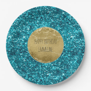 Aqua Gold Glitzy Glitter (Zeemeermin geïnspireerd) Papieren Bordje