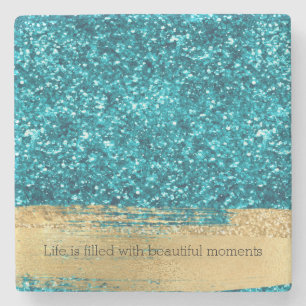 Aqua Gold Glitzy Glitter (Zeemeermin geïnspireerd) Stenen Onderzetter