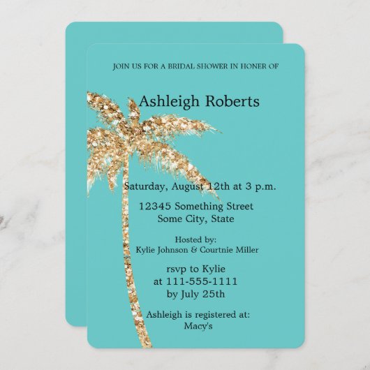 Aqua Gold Glitzy Gold Palm Tree Vrijgezellenfeest Kaart (Voorkant / Achterkant)