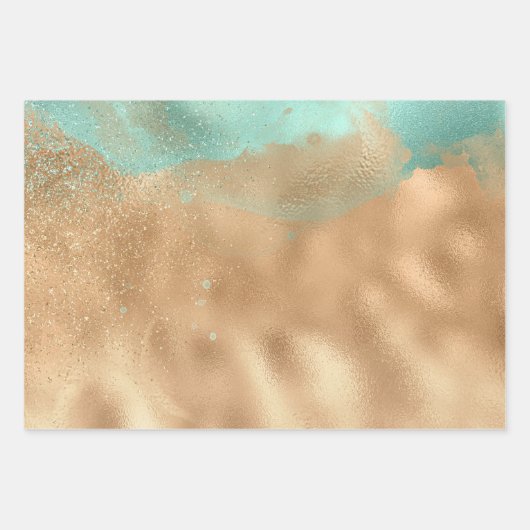 Aqua Gold Glitzy Sparkle Glitter Leopard Inpakpapier Vel (Voorkant 3)