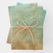 Aqua Gold Glitzy Sparkle Glitter Leopard Inpakpapier Vel (In situ)