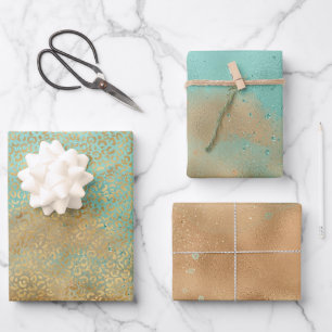 Aqua Gold Glitzy Sparkle Glitter Leopard Inpakpapier Vel