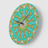 Aqua Gold Groovy Fractal Pareltjes Peace Mandala Grote Klok (Hoek)