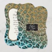 Aqua Gold Leopard Dierenprint Glitter Bruiloft Kaart (Voorkant / Achterkant)