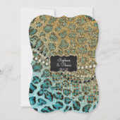 Aqua Gold Leopard Dierenprint Glitter Bruiloft Kaart (Voorkant)