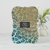 Aqua Gold Leopard Dierenprint Glitter Bruiloft Kaart (Staand voorkant)