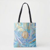 Aqua & Gold Liquid Marble Monogram Tote Bag (Voorkant)