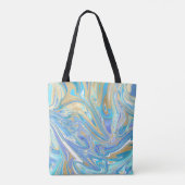 Aqua & Gold Liquid Marble Monogram Tote Bag (Achterkant)