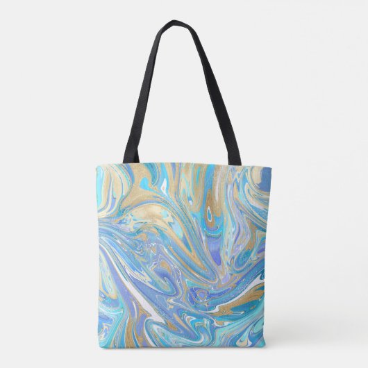 Aqua & Gold Liquid Marble Monogram Tote Bag (Achterkant)