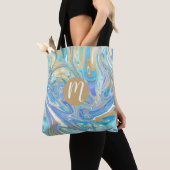 Aqua & Gold Liquid Marble Monogram Tote Bag (Dichtbij)