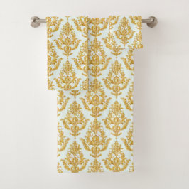 Aqua Gold Look Damask Badkamer Handdoek Set
