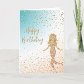 Aqua Gold Mermaid Glitter Confetti Birthday Kaart (Voorkant)