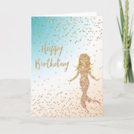 Aqua Gold Mermaid Glitter Confetti Birthday Kaart