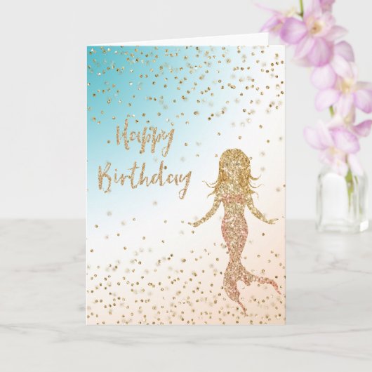 Aqua Gold Mermaid Glitter Confetti Birthday Kaart (Orchidee)