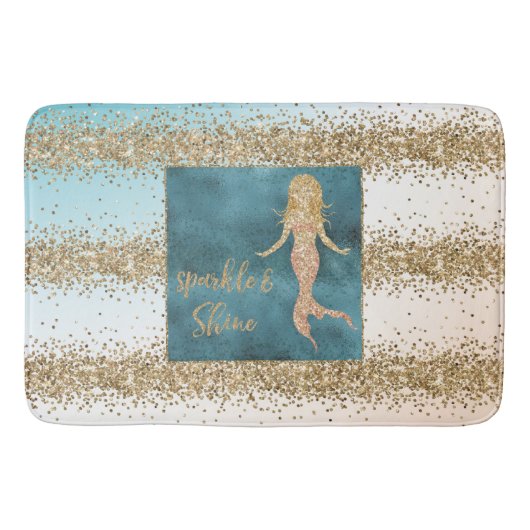 Aqua Gold Mermaid Sparkle Glitter Confetti Badmat (Voorkant)