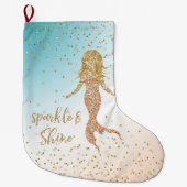 Aqua Gold Mermaid Sparkle Glitter Confetti Grote Kerstsok (Voorkant)