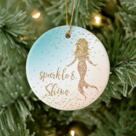 Aqua Gold Mermaid Sparkle Glitter Confetti Keramisch Ornament